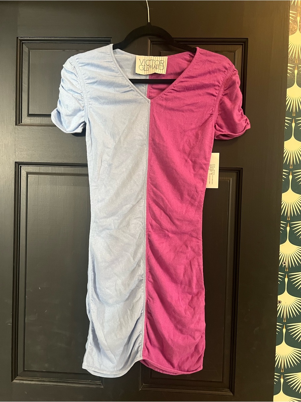 Victor Glemaud Two-Tone Pink & Light Blue Ruched Mini Dress